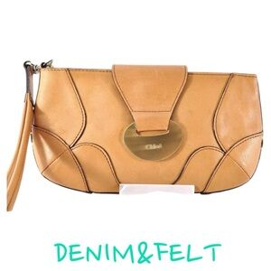 Chloe Brown/Tan Leather Gold Logo Top Zip Womens Clutch/Wristlet/Wallet PRELOVED